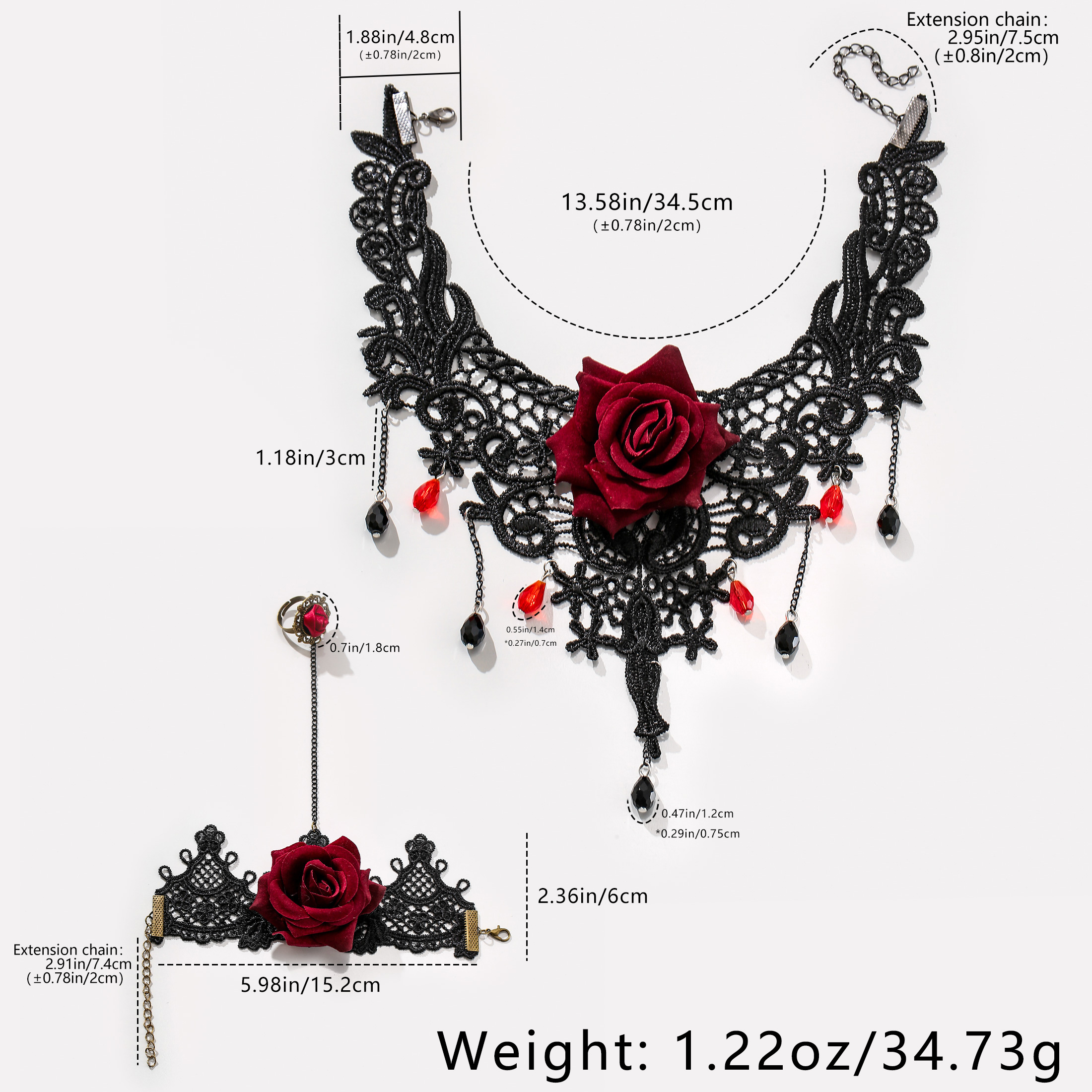 2pc Vintage Rose Fringe Tassel Necklace Set